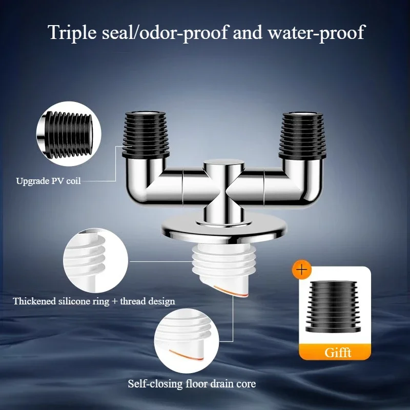 Downpipe Washing Machine Deodorant Three Head Through Drain Pipe Floor Drain Special Joint Deodorant Overflow Three-way Shunt