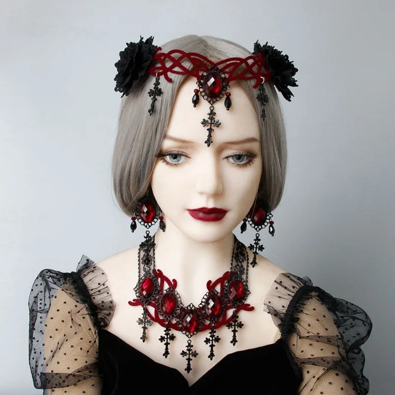 Gothic Style Vampire Reaper Cosplay Cross Headpiece Halloween Ball Queen Crown Masquerade Cosplay Headbands for Women and Girls