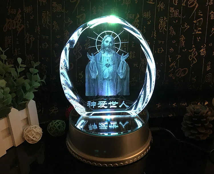 

GOOD # 20CM Large Christianity statue HOME family TOP efficacious Talisman Jesus Christ GOD Sacred Heart 3D Crystal sculpture