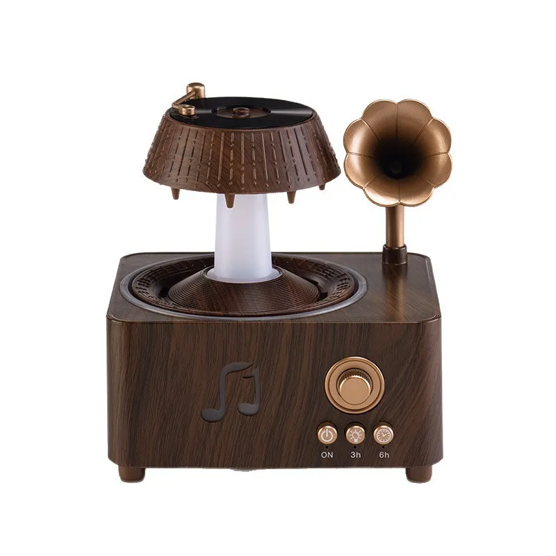 Retro phonograph aromatherapy automatic fragrance rotating water droplets colorful white noise desktop raindrop humidifier