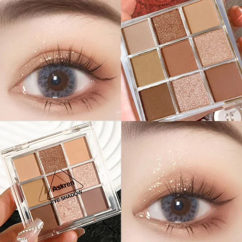 co:03&04 9 Colors Eyeshadow Palette Earth Tones Pearl Matte with Fine Glitter Shimmer - Stage Makeup Cosmetic
