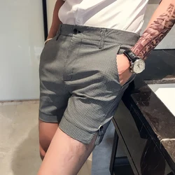 New Fashion Summer Plaid Shorts Men Clothing 2022 Hem Slit Simple Casual Short Pants High Quality Gray Pants Homme Streetwear