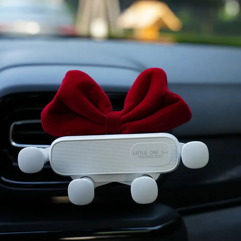 Cute Bow Car Mobile Phone Holder Air Vent Car Navigation Phone Holder Gravity Type No Rattle Universal Car Interior Accessories