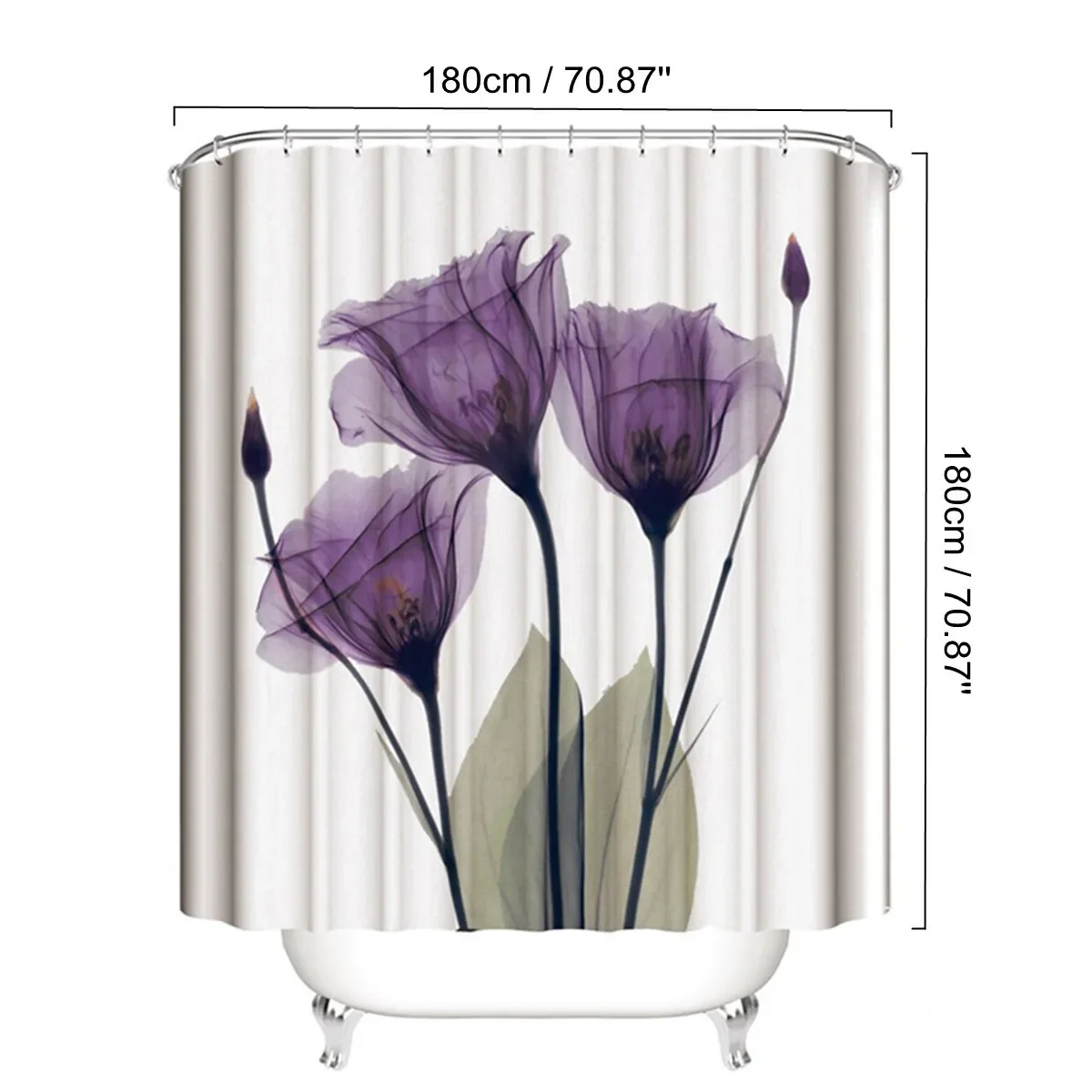 4 Pcs Purple Floral Shower Curtain Set Waterproof Fabric Bath Curtain Tulip Non-Slip Bath Mat Toilet Lid Cover Bathroom Decor