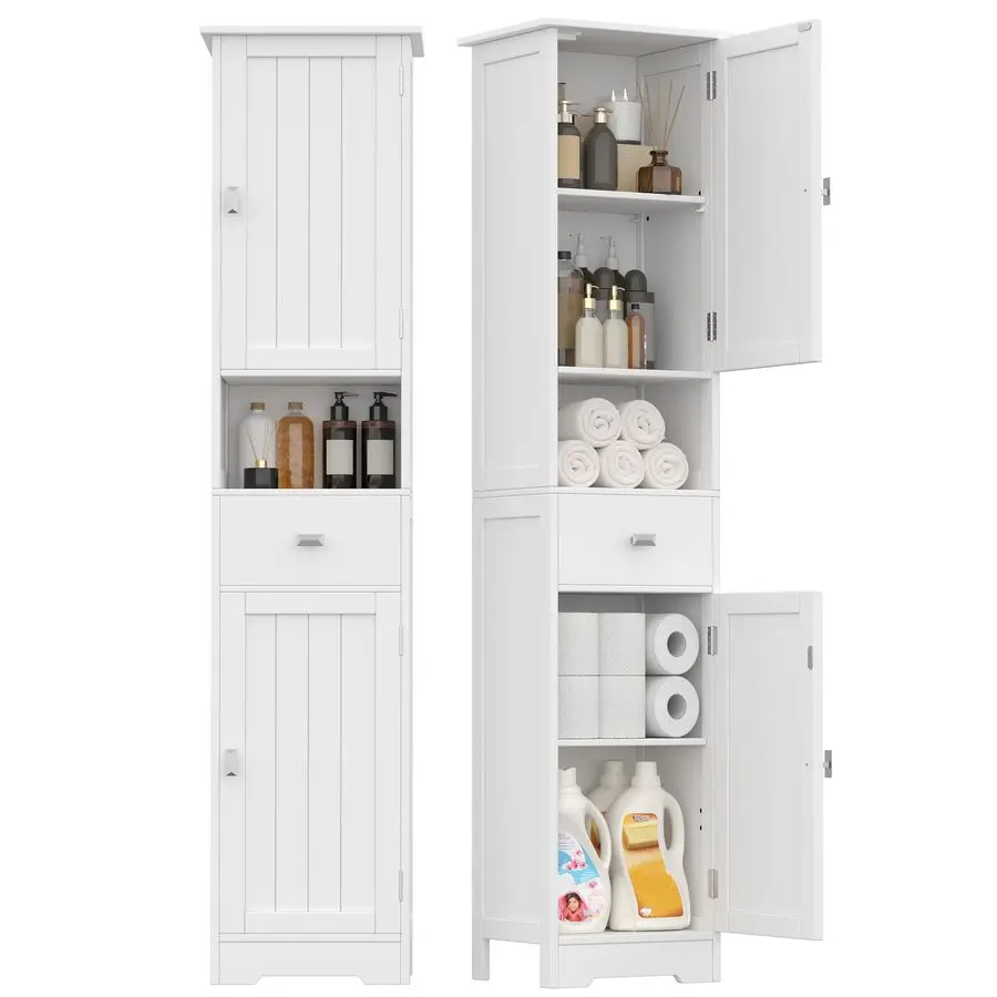 

Akxoml Tall Bathroom Storage Cabinet with 2 Doors, 67 H Narrow Floor Cabinet with Adjustable Shelves and Drawer, AntiTip Design