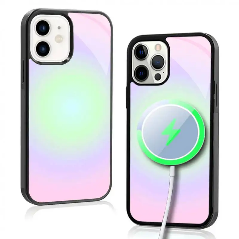 Funda de teléfono pasta Aura para IPhone 11, 12, 13, 14, 15 Plus Pro Max, cubierta acrílica de espejo para carga inalámbrica Magsafe