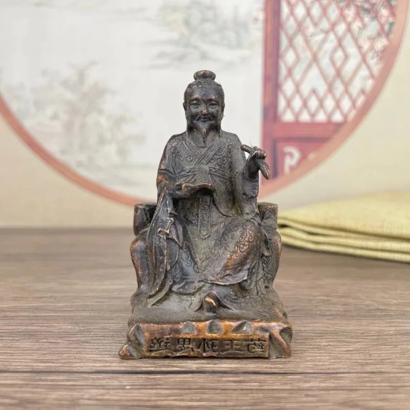 Antique Metal Sitting Wise Man Sculpture Traditional Chinese Elder Statue Home Office Desktop Vintage Study Decor Ornament