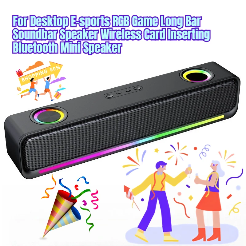 

For Desktop E-sports RGB Game Long Bar Soundbar Speaker Wireless Card Inserting Bluetooth Mini Speaker