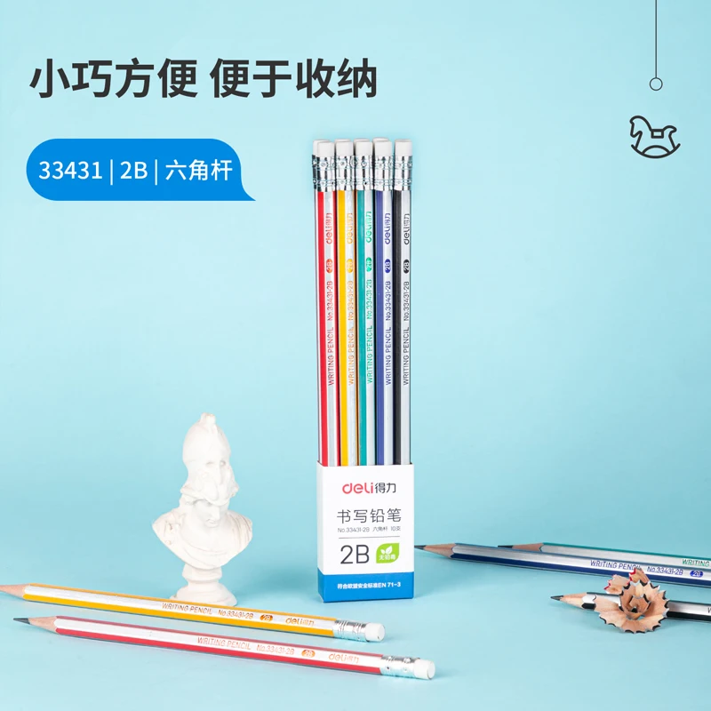 Deli 2b/Hb Hexagonal Pencil Smooth Pencil With Eraser Lead-Free Non-Toxic Writing Office And School Stationery Supplies 10p/1box