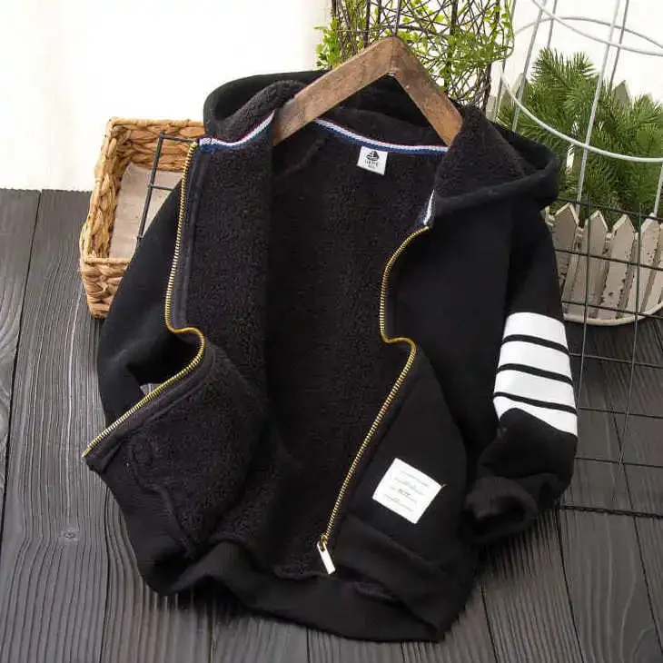 Boys' Coat Thickened Autumn and Winter Children's Hooded Cardigan Sweater Fleece-Lined Boy Jacket 2022 New