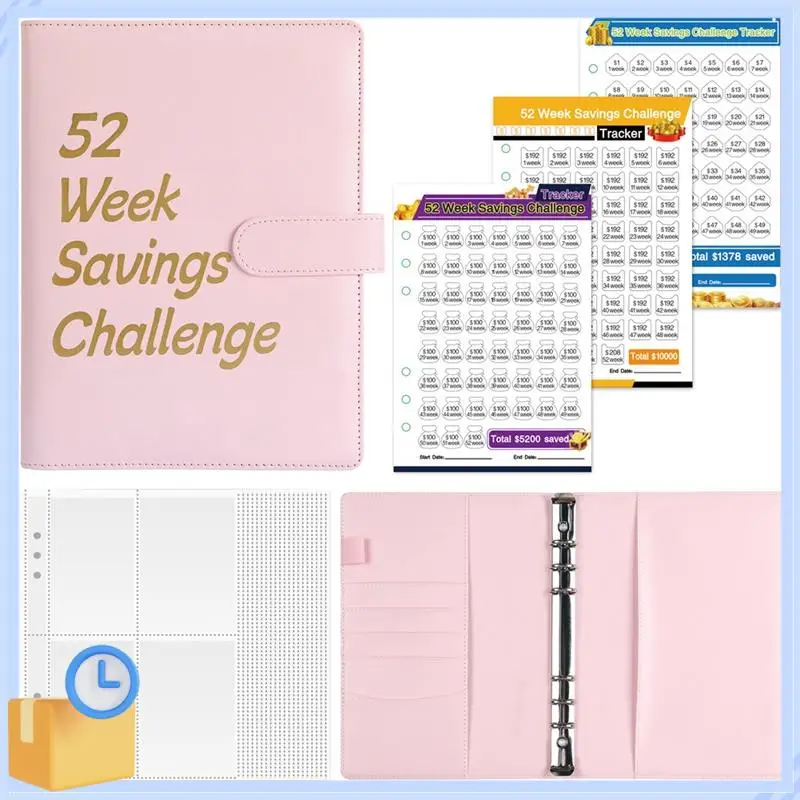 Populaire 52-weekse geldbesparende uitdagingsbinder met geldenveloppen om te besparen, A5 budgetbinder spaaruitdagingenboek roze hoog