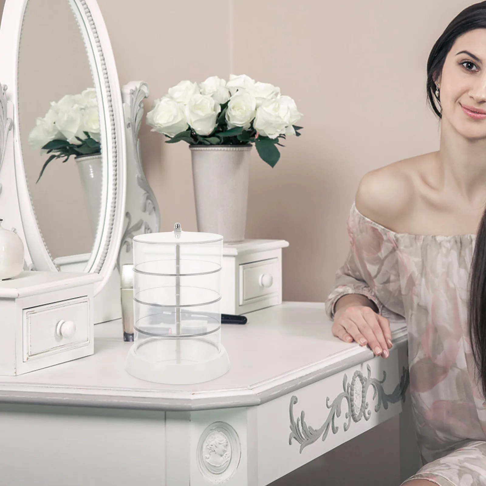 

4-Layer Rotating Jewelry Storage Box Clear Organzier for Bracelets Necklaces Rings Earrings Display Stand Dust-Proof Minimalist