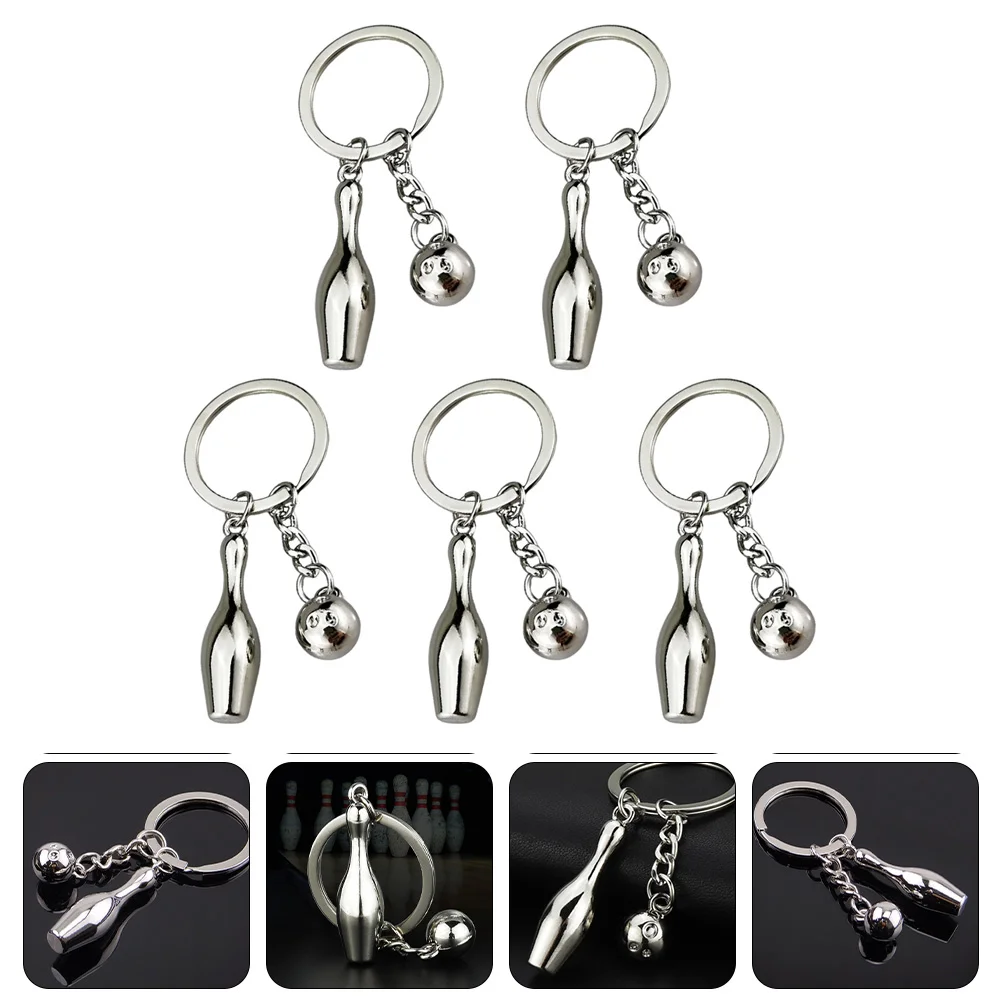 5 Pcs Football Bowling Keychain Student of The Lid Rings Zinc Alloy Keys Ornament