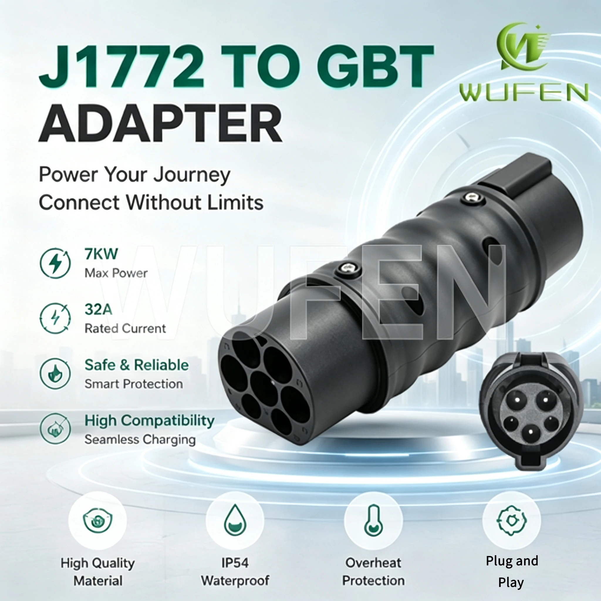 WUFEN J1772 to GBT Adapter Type 1 EV Charging Adapter 32A 7KW 250V Electric Vehicle Charger Converter for EV Cars