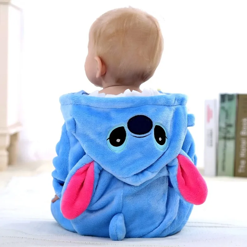 Kawaii Stitch Infants and young children jumpsuits  anime children Flannel thickening Home Furnishings Animal crawling clothing