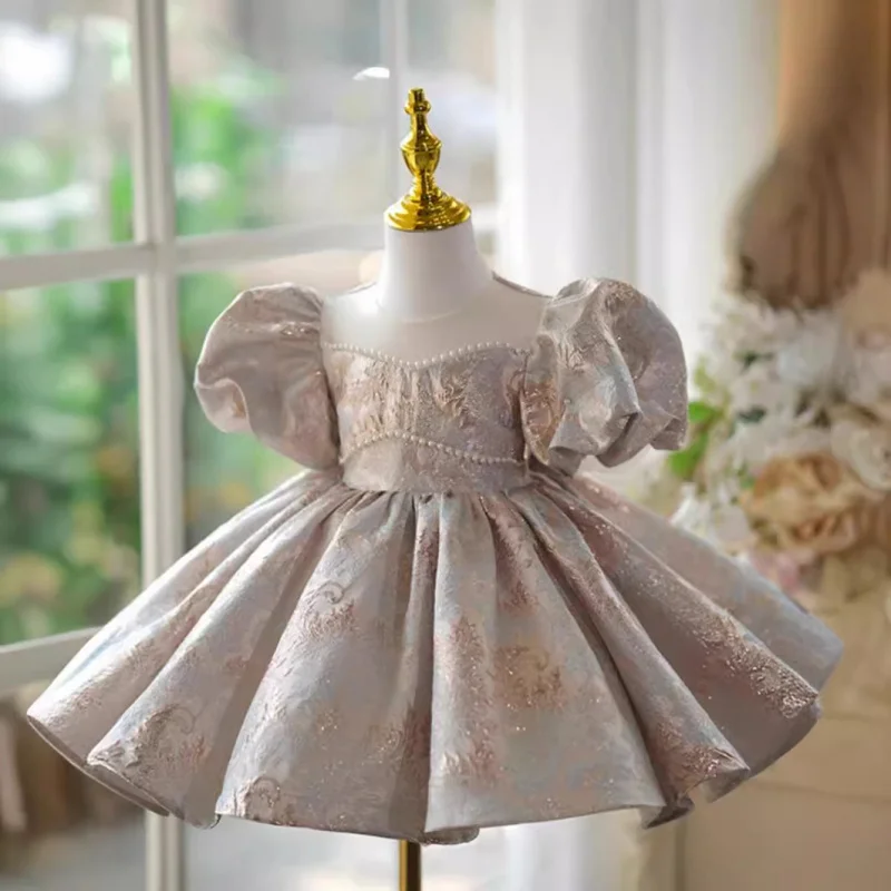 Girls' High-End Formal Dress Flower Girl Wedding Little Girl Princess Dress Children's Birthday Host Piano Performance Puffy Dre