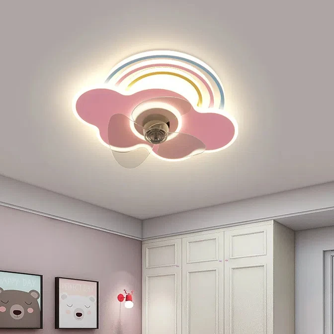 New Nordic Children's Room Fan Lamp Flower Rainbow Integrated    Ceiling 