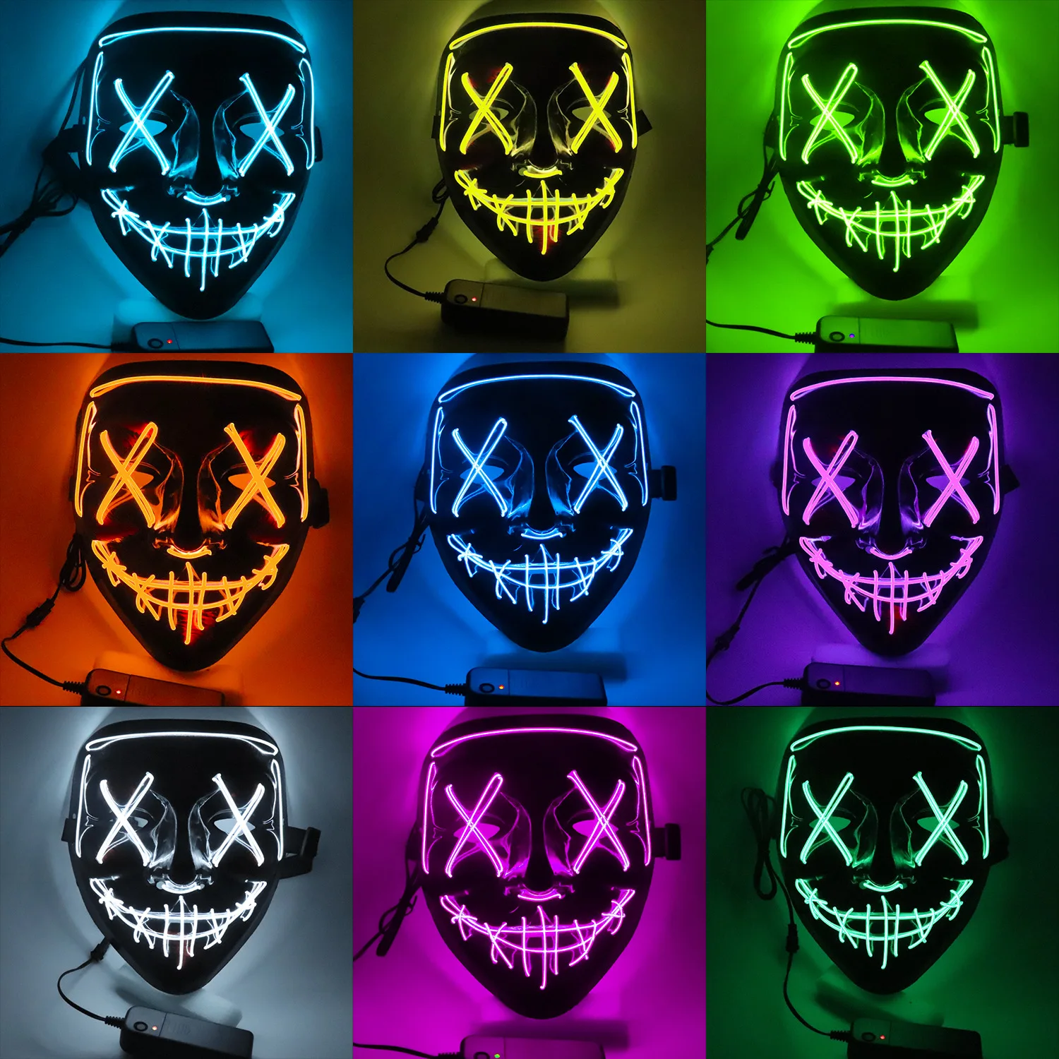 YDD GENIUS Halloween Neon Led Purge Mask  Light Grow in the Dark Halloween Horror Glowing Mask