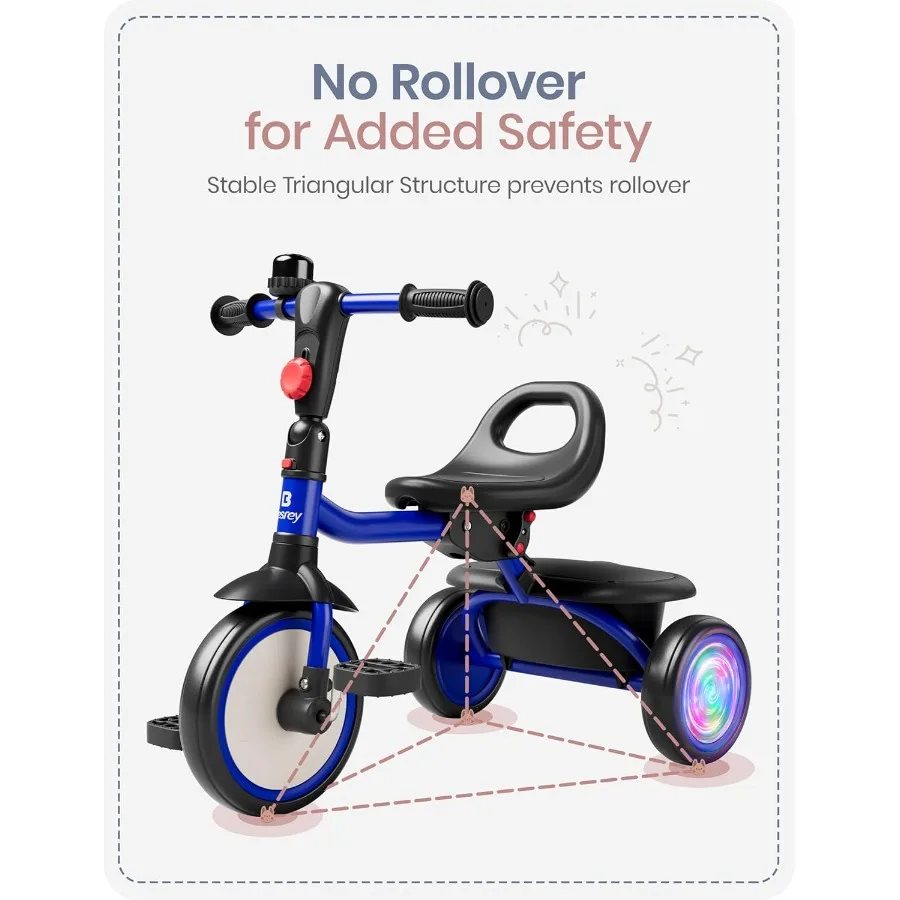 18ヶ月から5歳までの子供用三輪車、フラッシュホイール付き、ベル付き幼児用三輪車、子供用三輪車、2～5歳向けのギフト