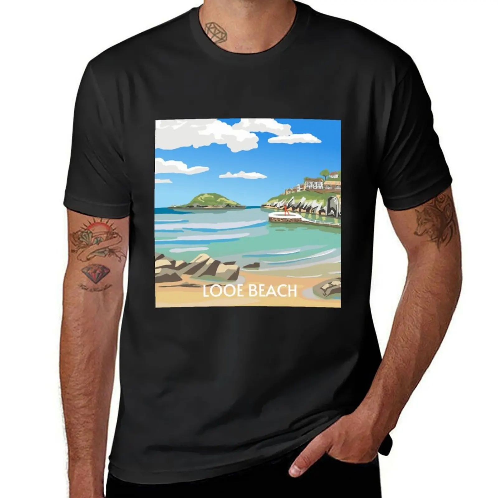 Looe Beach Travel Poster Banjo Pier Cornwall T-Shirt kawaii clothes plus sizes summer top mens white t shirts