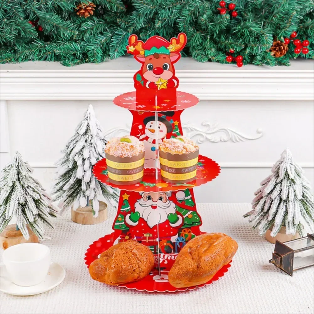 ​Christmas Cupcake Stand Cake Display Holders 3 Layer Santa Claus Elk Cupcake Table Shelf Merry Christmas Decoration #