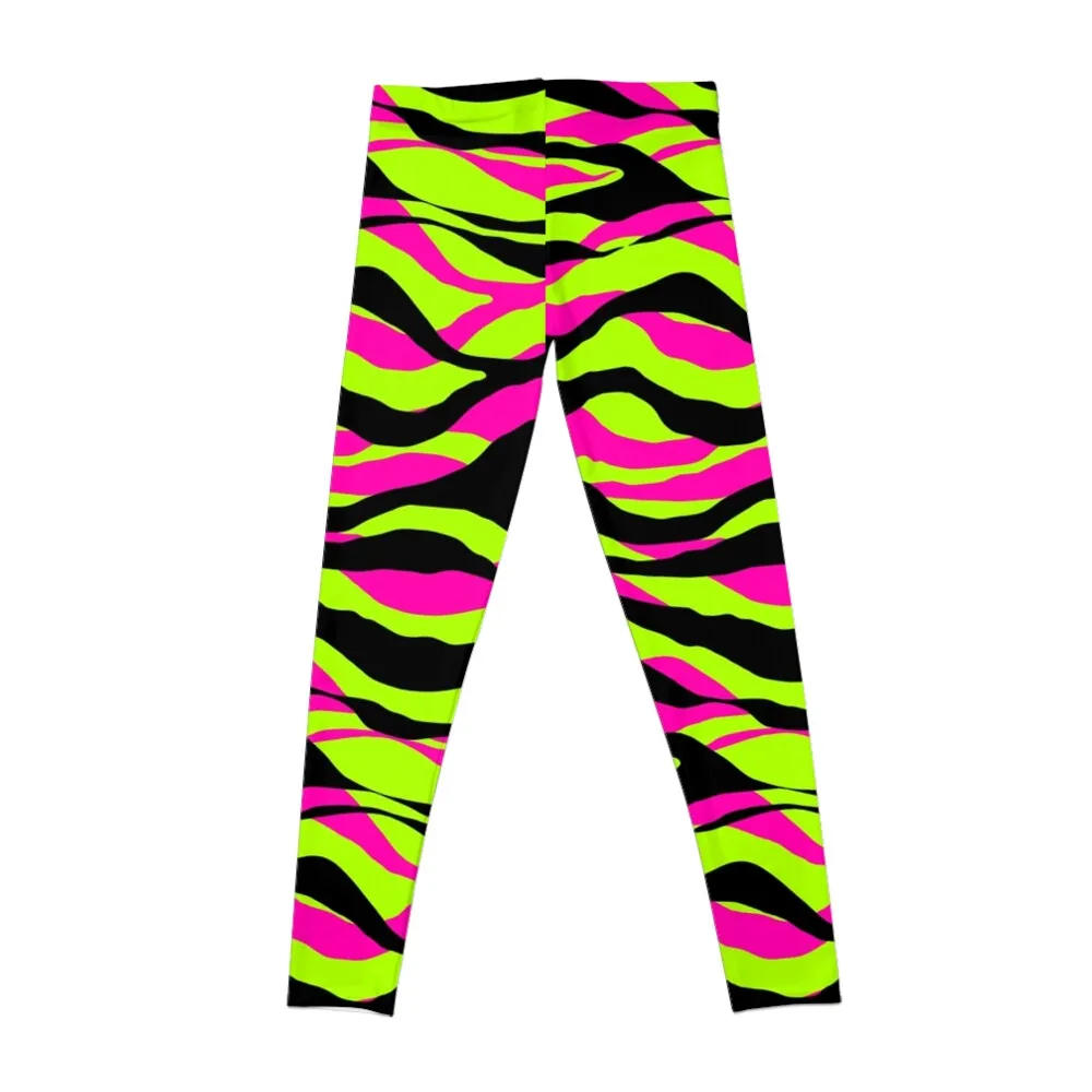 Neon Rave Zebra dzikie nadruk zwierzęta w gorącym różowym jasno zielony i czarne legginsy kobiety odzież sportowa siłownia legging womans