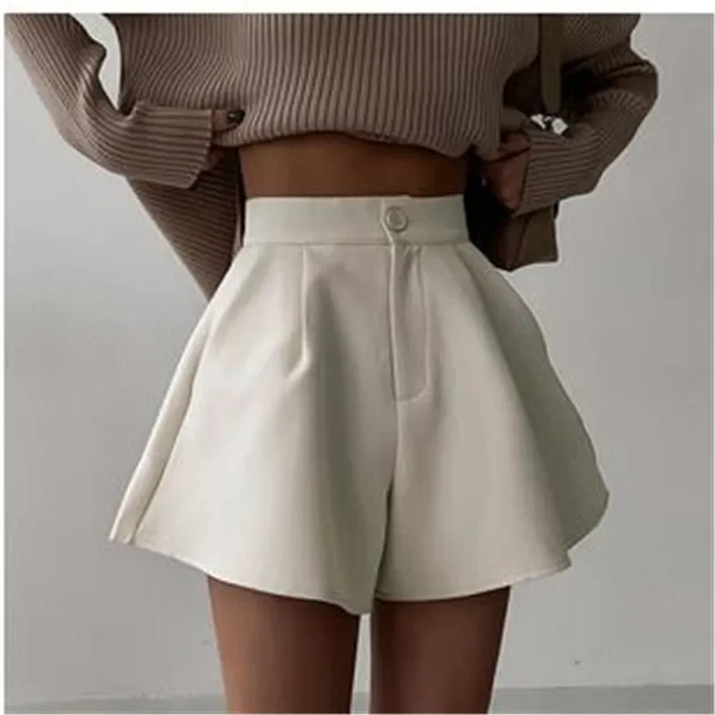 Women High Waist Shorts Summer Casual Loose A-line Wide Leg Short Pants Solid Fashion Pocket Office Lady Trousers Streetwear