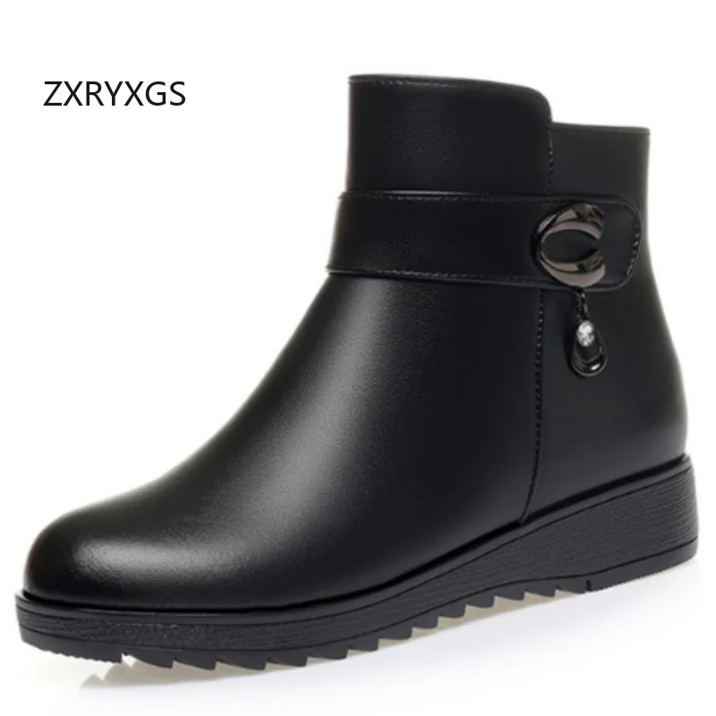 

ZXRYXGS Зимние зимние ботинки большого размера, черные туфли на плоской подошве, нескользящие женские ботинки на танкетке, 2025 г., зимние теплые плюшевые/шерстяные ботинки, зимние ботинки