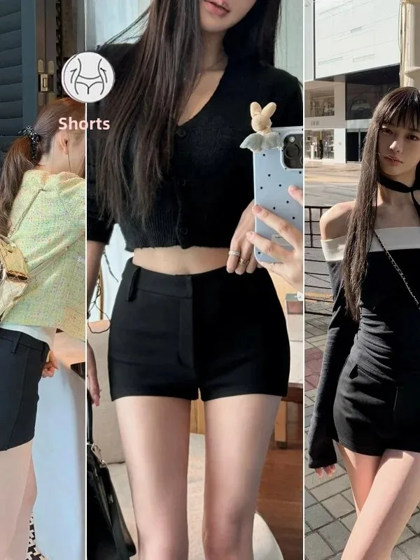 Slimming Short Casual Pants Women's Front Short Back Long Design Practical Black Two Colors Spring Autumn High Waist Bootcut