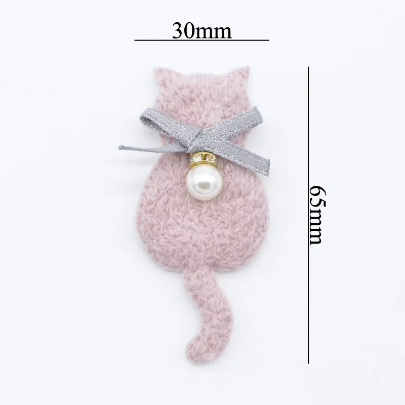 10Pcs Cute Plush Cat Padded with Pearl Pendant for Clothes Patch Fabric Sewing Craft Socks Gloves Shoes Decal Decoration