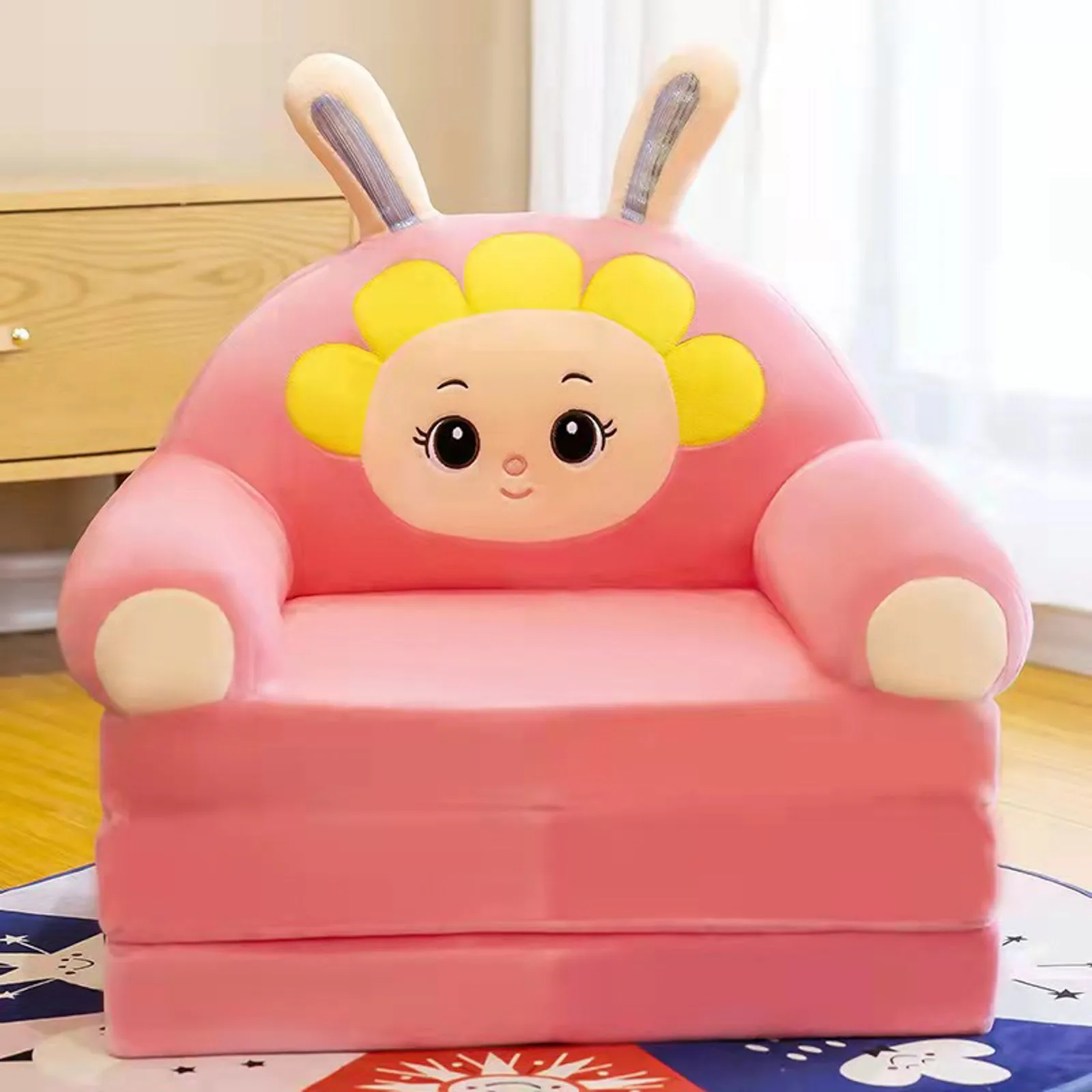 Cushion Plush Sofa Backrest Armchair 2 In 1 Foldable Sofa Cute Cartoon Lazy Sofa Flip Open Sofa Without Inner PP Cotton