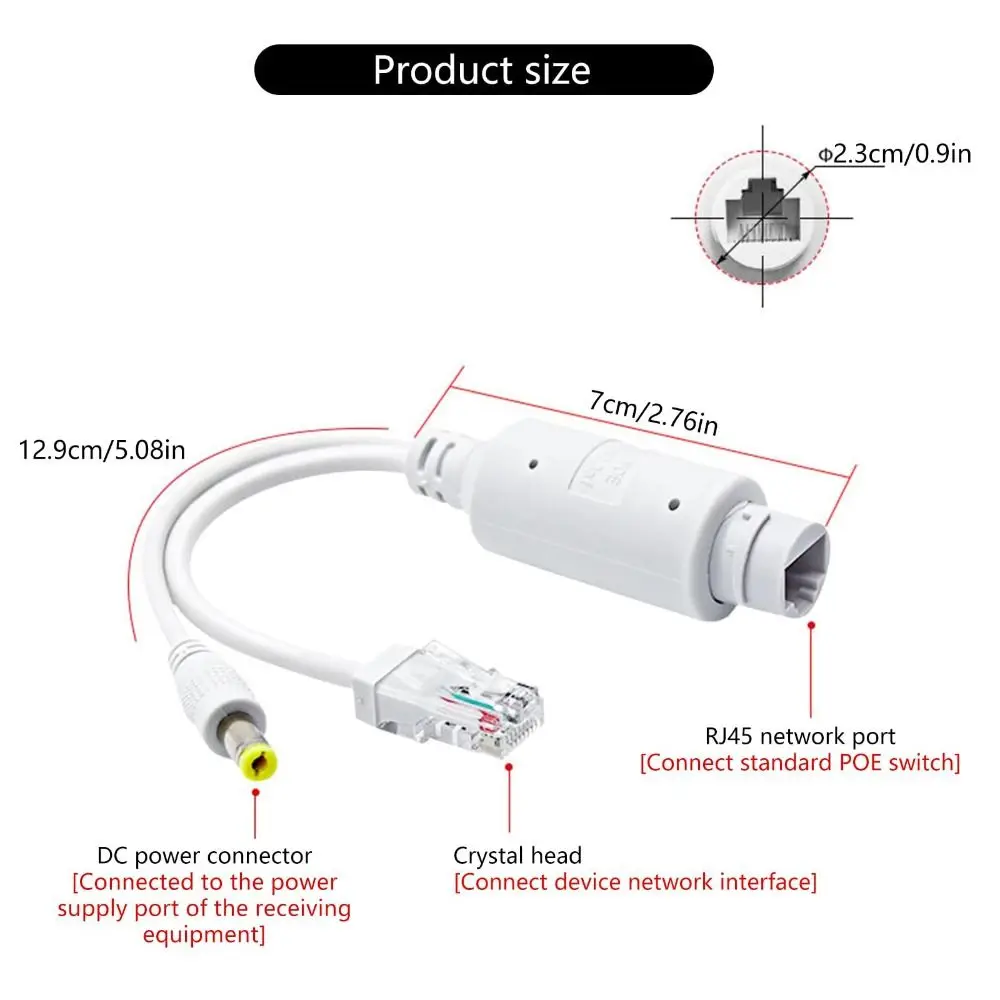 Portable 48V to 12V POE Spliter Waterprrof IEEE802.3af/at POE Adapter 10/100Mbps POE Cable for Camera Extender