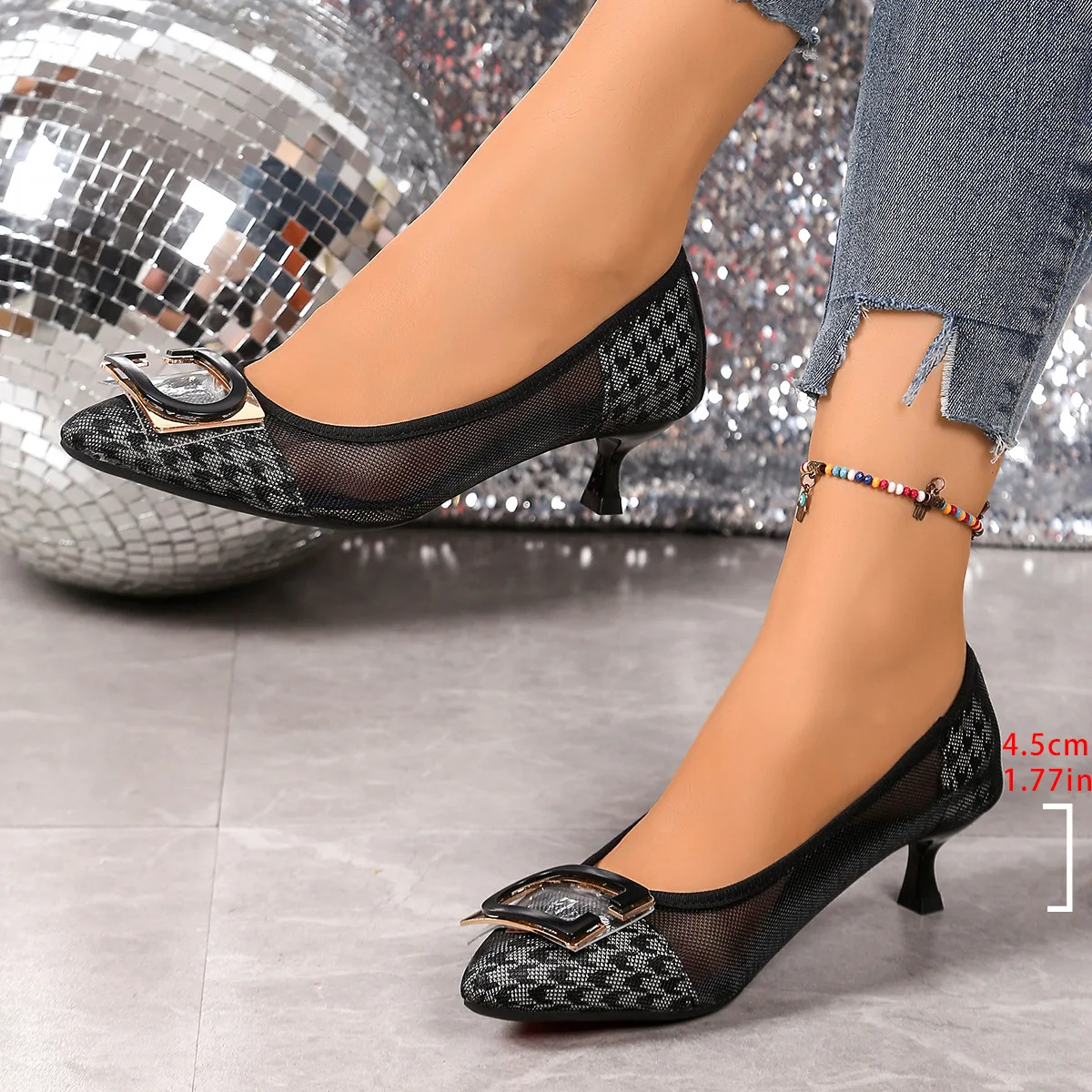 2026 Autumn New Breathable Mesh Hollow High Heels Women's Thin Heels Soft Bottom Large Pointed Middle Heels Women's Shoes