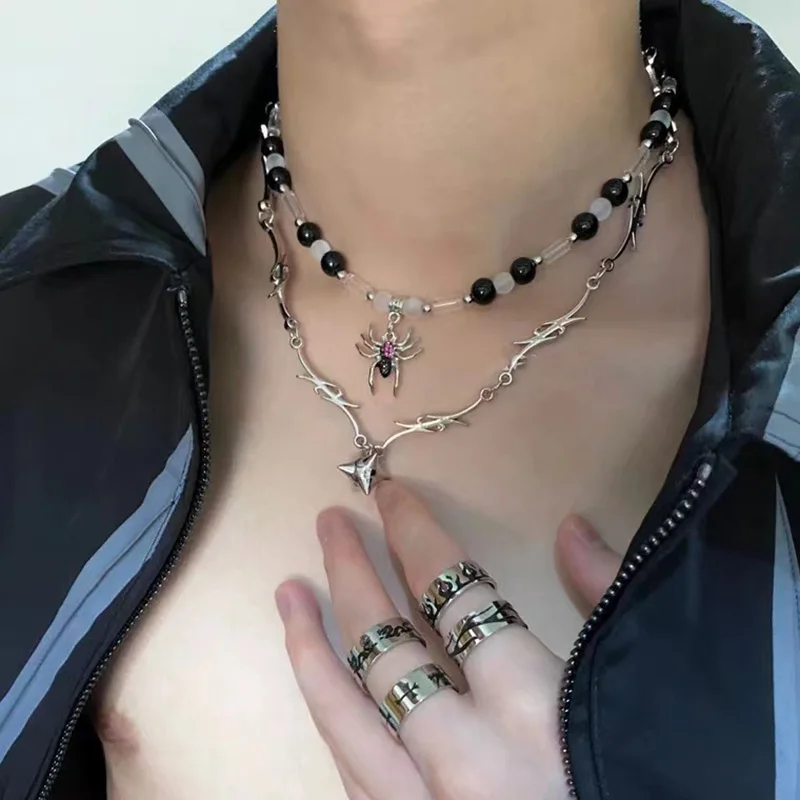 Kpop القوطية الشرير العنكبوت قلادة القلائد للرجال النساء Vintage مطرز المختنق قلادة Collares Y2K الهيب هوب مجوهرات اكسسوارات