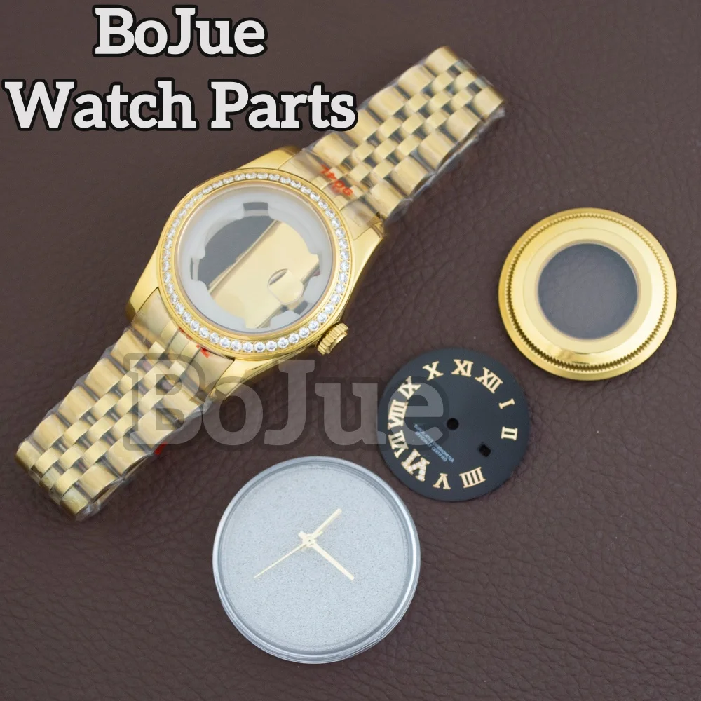 

33mm Diamond Gold Stainless Steel Watch Case Bracelet Dial for Ladies Women Datejust NH05 NH06 Automatic Movement Sapphire Glass