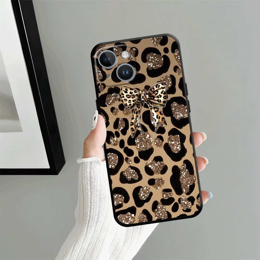 حافظة لهاتف آيفون XR 7 8 17Air XS Max 13 12 11 17 Pro Max 15 16 14 Plus قوس بطبعة الفهد