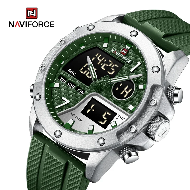 NAVIFORCE NF9221 Watch For Men Top Brand Luxury TPU Strap Sports Quartz Wristwatch Mele Waterproof Military Digital Clock