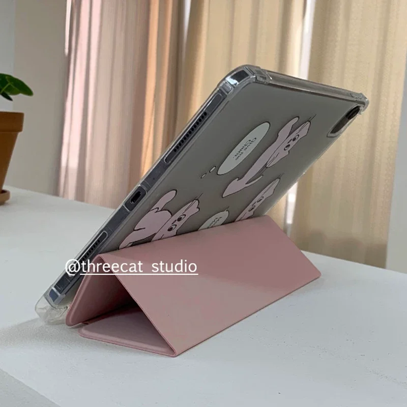 Pink Kitten Line Cat Girl Y2K Korean ins Tablet Case For iPad A16 10th 11th 10 9 8 7 Air 6 5 4 3 2 Pro 11 Mini Stand Cover