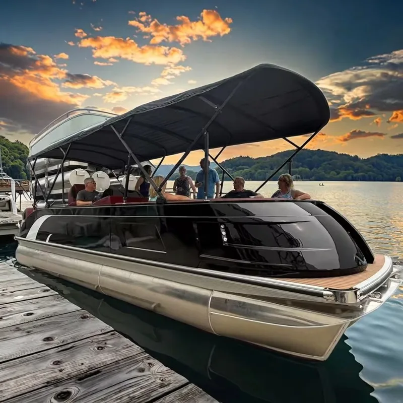 Luxury Aluminum Welded Pontoon Boat 7.5M 25ft Outboard Motor High Speed Cruise Fishing Vessel