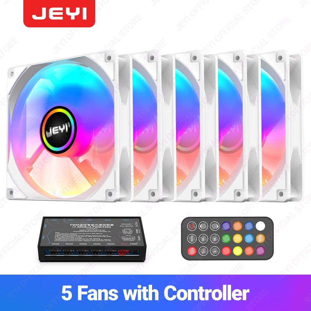 JEYI 120mm PC ARGB Koelventilator AURA SYNC RGB Computer Fans Ultra Stille Heatsink Ventilador met 4PIN PWM en 5V 3PIN ARGB Poort