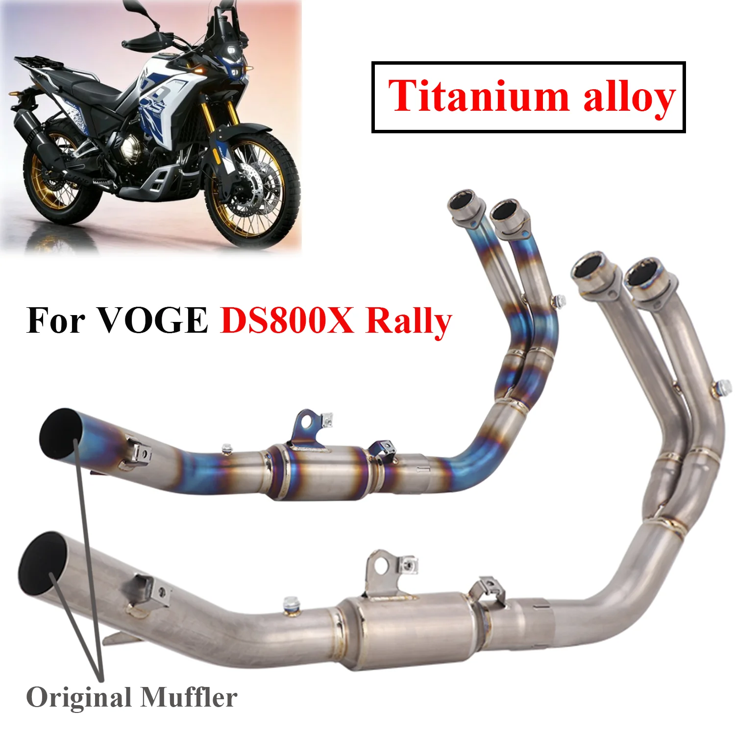 Tubo Collettore in Lega di Titanio per Moto VOGE DS800X Rally 2025-2026 - Tubo di Collegamento Anteriore Slip-On per Scarico DS800 Rally