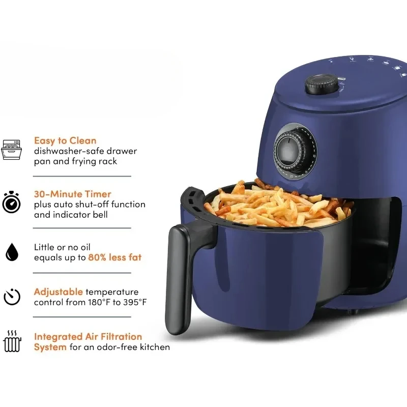 Elite Gourmet Compact Space Saving Electric Hot Air Fryer Oil-Less Healthy Cooker, Timer & Temperature Controls, 1000W