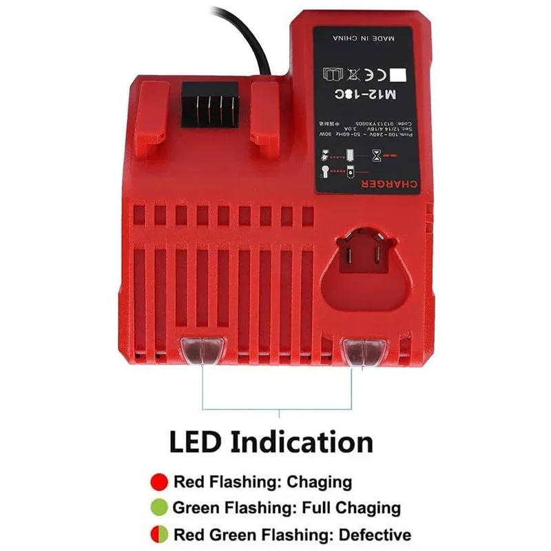 M12-18C Li-ion Battery Charger for Milwaukee 12 V 14.4V 18V C1418C 48-11-1815/1828/1840 M&18 M&14 M&12 Lithium Battery Charging