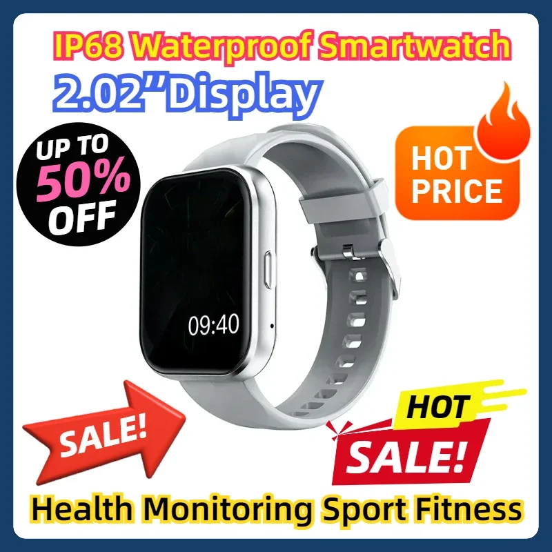 

IP68 Waterproof Smartwatch 2.02’’Display Health Monitoring Sport Fitness 7 Days Battery Life