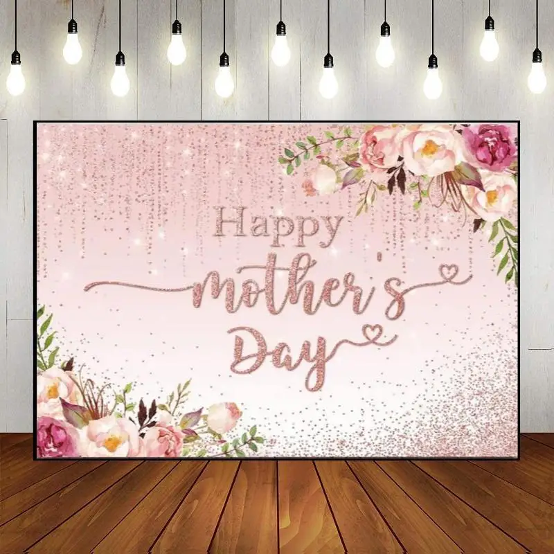 Pink Carnation Rose Custom Photography Party Backdrop Floral Love Wall Flowers Banner Decoration Mother's Day Theme Family Photo