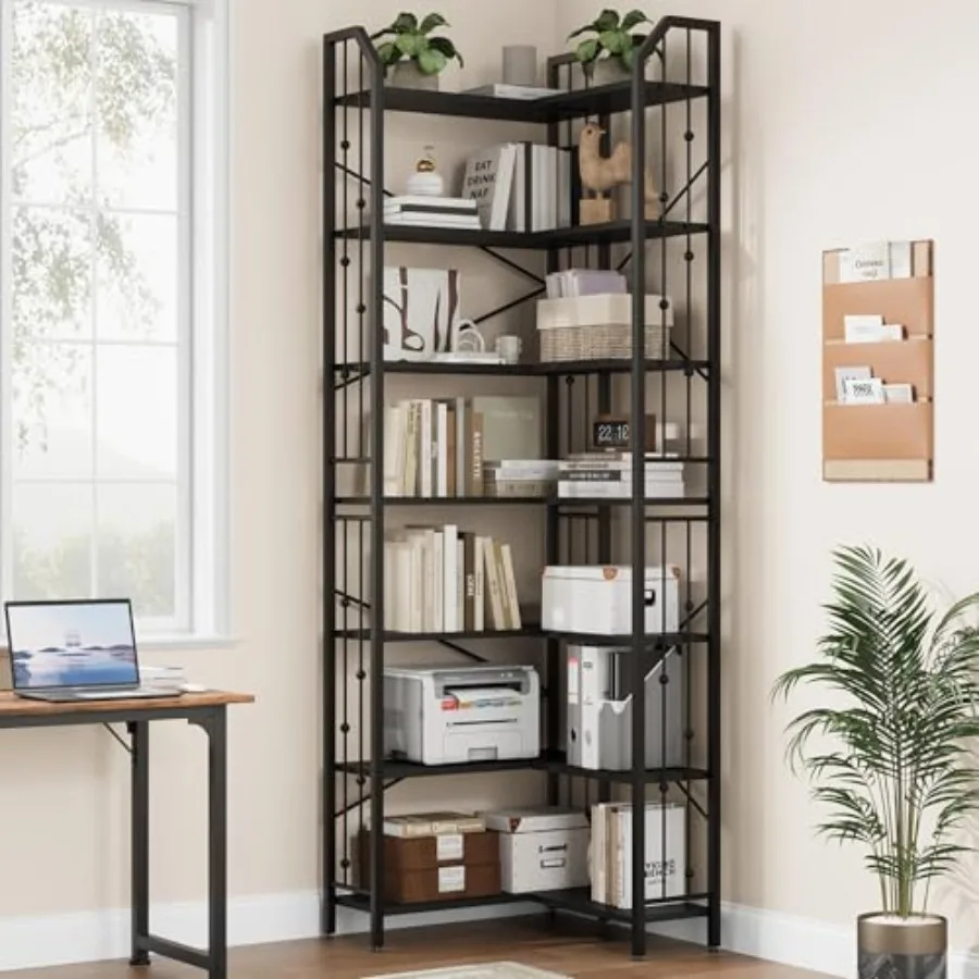 Industrial L-Shaped Corner Bookshelf 86
