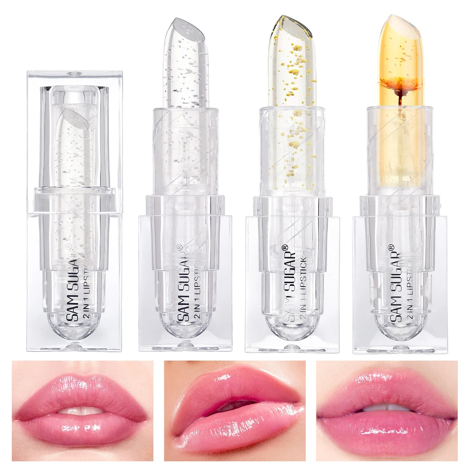 Lápiz labial que cambia de temperatura de lámina dorada, bálsamo labial transparente hidratante de larga duración, nutre los labios, fácil cambio de Color