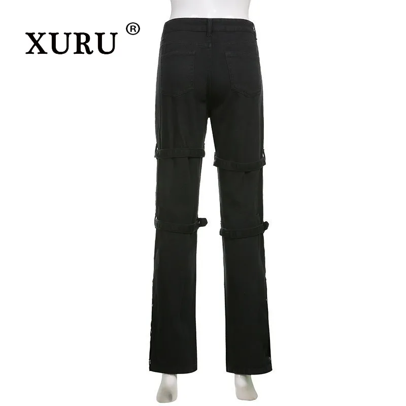 XURU-Cool Wind Jeans for Women, Long Jeans with Metal Buckle, Design Sense, Europe and The United States, New, N5-hg533