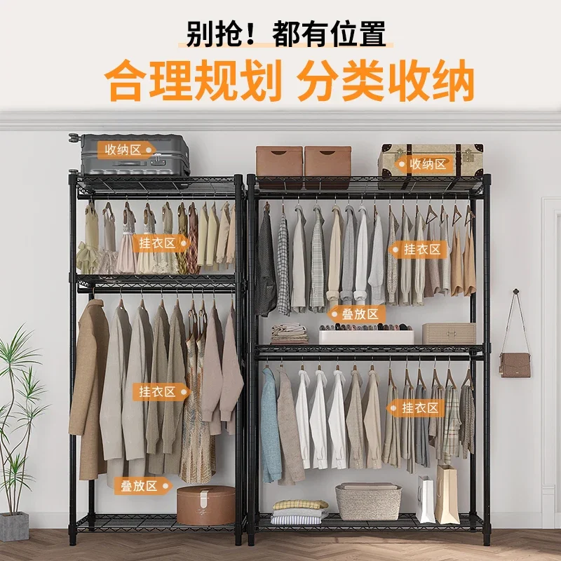 Country Iron Frame Clothes Closet High Weight Capacity Double Door Space Saving Cable Management Hidden Storage