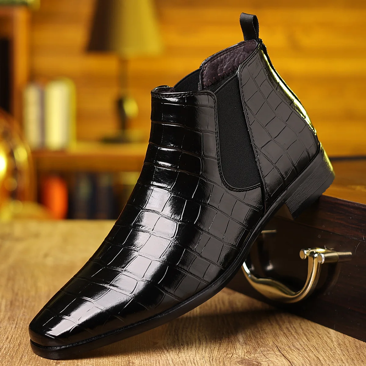 Big Size Stone Pattern Dress Shoes for Men Autumn Winter  Soft-soled Men Leather Boots New Designer Platform Chelsea Boots Male